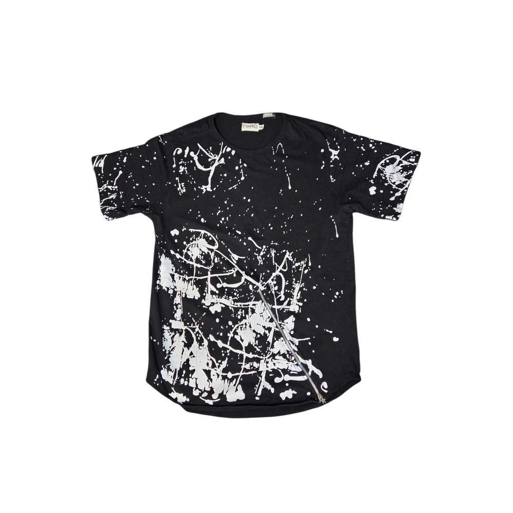 FWRD Denim Mens 2XL Black White Paint Splatter Zipper Detail Short Sleeve T